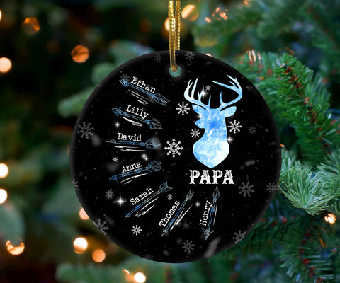Personalized Christmas Ornament For Grandpa Papa Papaw From Grandkids Grandchild Gifts Ideas For Grandparents Papa's Hunting Deer Snowflakes Custom Name Tree Hanging Ornament On Christmas