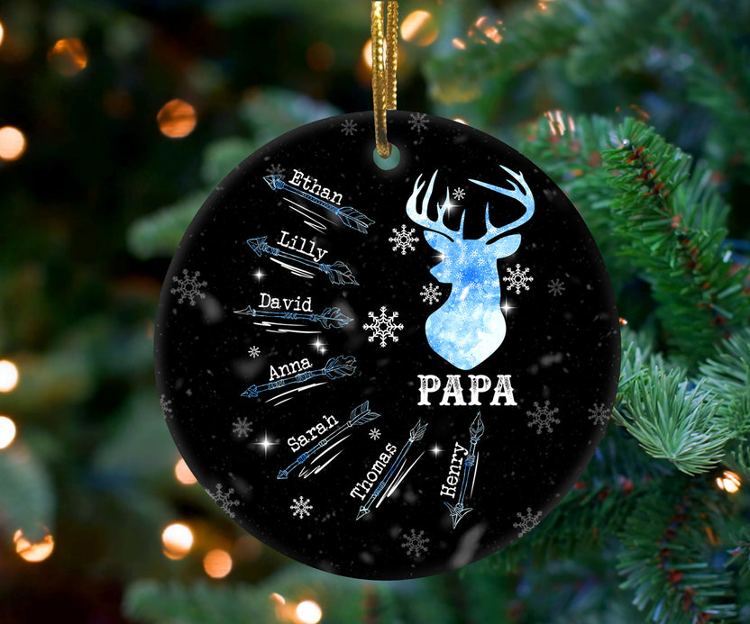 Personalized Christmas Ornament For Grandpa Papa Papaw From Grandkids Grandchild Gifts Ideas For Grandparents Papa's Hunting Deer Snowflakes Custom Name Tree Hanging Ornament On Christmas