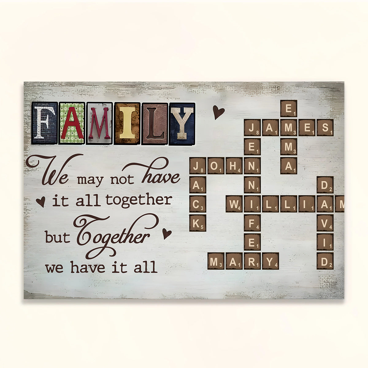 Family We May Not Have It All Together But Together We Have All Crossword Art Poster, Personalized Canvas Wall Art, Gifts For Mom Dad, Poster Prints Home Decor, Family Wall Hanging