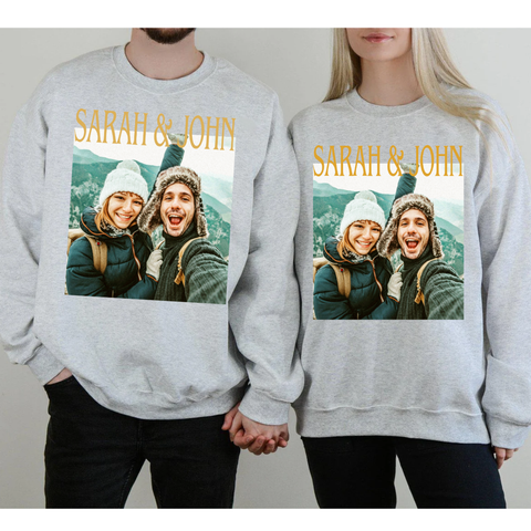 Custom Couple Photo T Shirt, Personalized Name Tee, Adventure Photo Shirt, Matching Couple Top, Romantic Memory Wear, Personalized TShirt, Gifts For Him Her Honey For Valentine Birthday