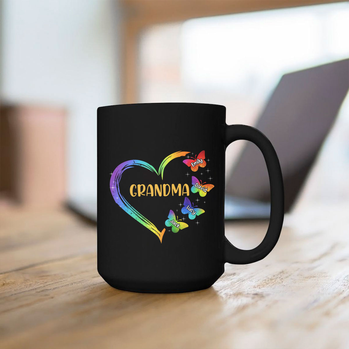 Personalized Coffee Mug For Mimi From Granddaughter Grandma Nana Mom Heart Butterflies Rainbow  Custom Name Novelty Ceramic Cup 11 15Oz Gifts Ideas For Grandparents On Birthday Mothers Day