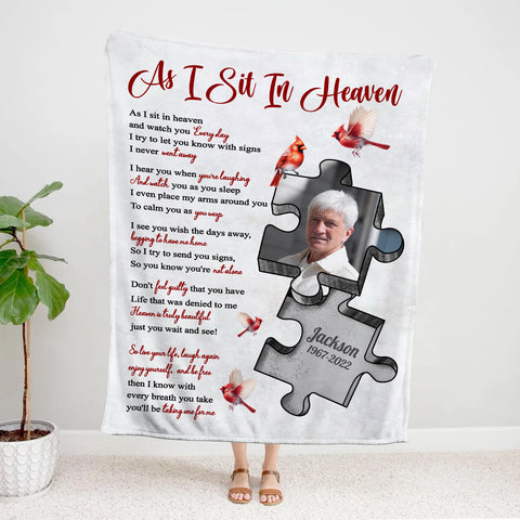 Sympathy Gifts, Memorial Blanket With Photo, Remembrance Blanket, Heaven Inspired, Memorial Keepsake, Heaven Watching Over Words, Symbolic Piece Silhouette With Photo, Loss Of Mom Dad