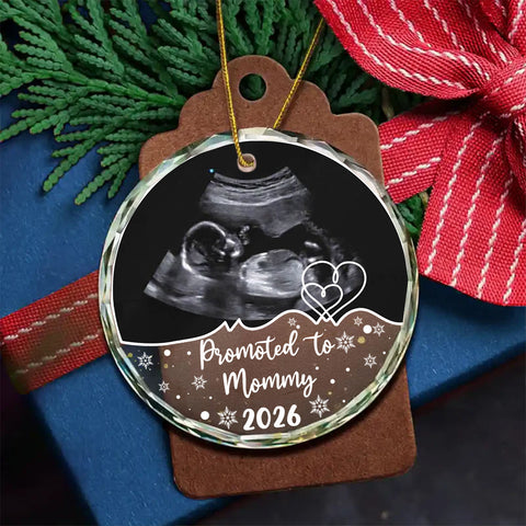 Mom To Be Gifts, Personalized Sonogram Glass Ornament, Promoted To Mommy Year, Custom Baby Photo Keepsake, Pregnancy Announcement, Expecting Mom Holiday Item,  Gifts For Mommy