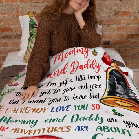 New Parents Gifts, Baby Ultrasound In Bell And Elephant Mommy And Daddy Are You Ready Our Adventures Blanket, Gifts For New Parents, Fleece Sherpa Blanket, New Parents Blanket
