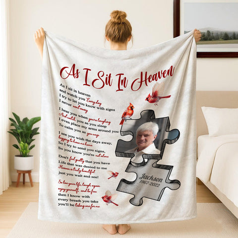 Sympathy Gifts, Memorial Blanket With Photo, Remembrance Blanket, Heaven Inspired, Memorial Keepsake, Heaven Watching Over Words, Symbolic Piece Silhouette With Photo, Loss Of Mom Dad