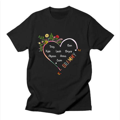 Personalized Gigi T-Shirt Grandma Wildflowers Heart Nickname And Grandkid's Name T-Shirt Funny Gifts For Grandma Nana Gifts Custom Short Sleeve Tee Shirt Gifts For Mothers Day For Women
