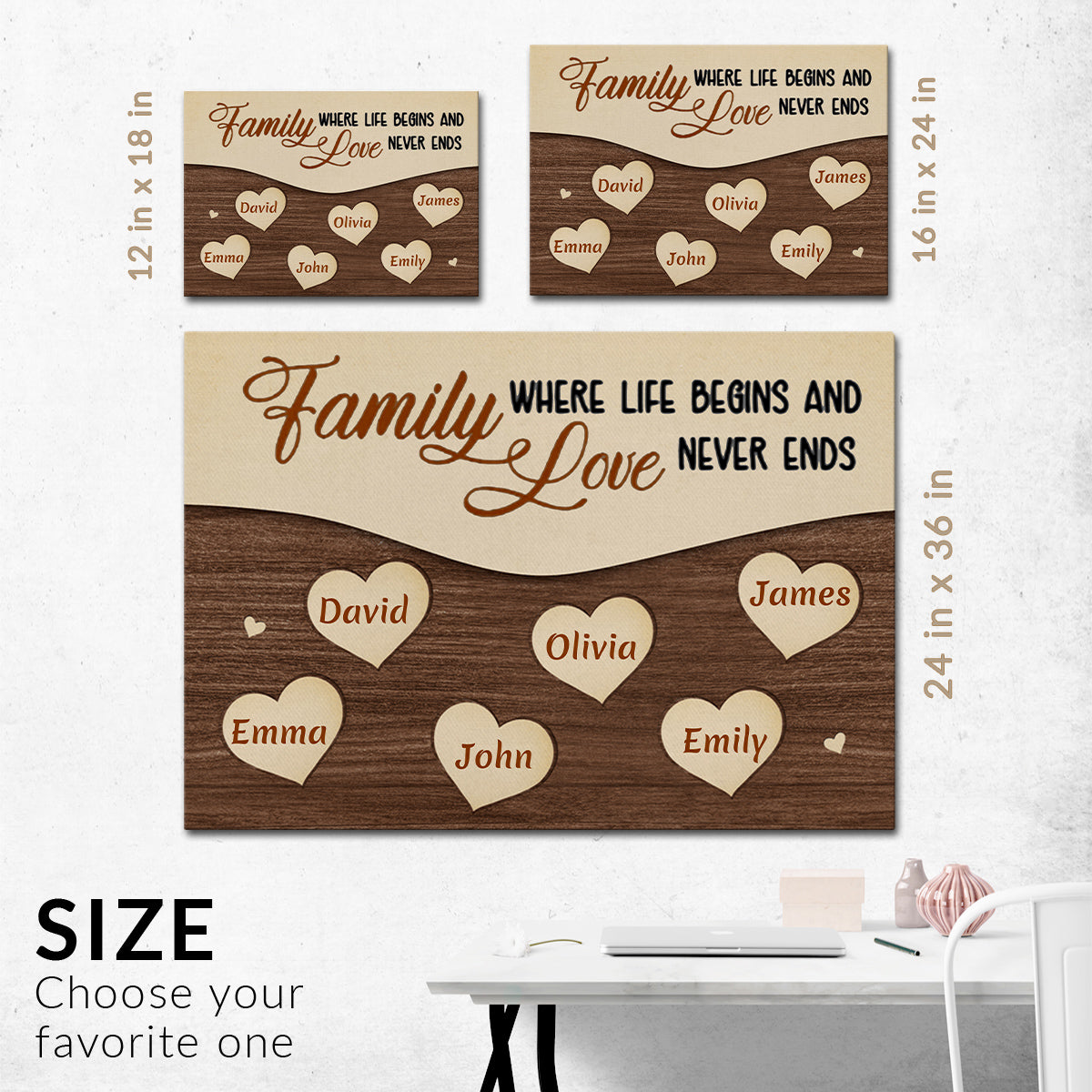 Gifts For Family, Family Together Life Begins Wooden Hearts, Personalized Canvas Wall Art, Gifts For Parents Family, Poster Prints Home Decor, Family Wall Decor, Gifts For Birthday