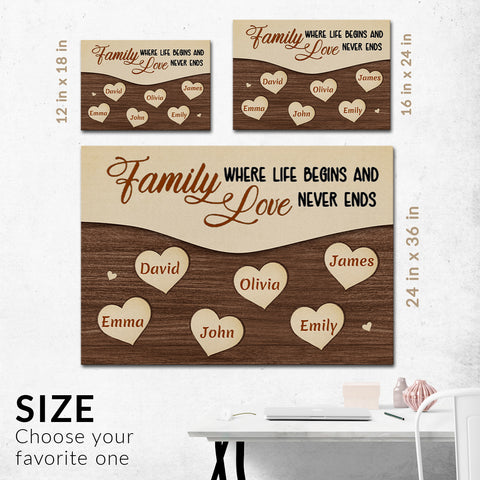 Gifts For Family, Family Together Life Begins Wooden Hearts, Personalized Canvas Wall Art, Gifts For Parents Family, Poster Prints Home Decor, Family Wall Decor, Gifts For Birthday