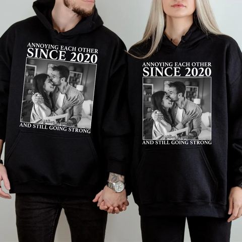 “Annoying Each Other Since 2020” Couple T Shirt, Personalized Photo Tee, Funny Anniversary Tee, Custom Love Shirt Vintage Picture Matching , Personalized TShirt For Valentine