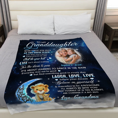 Granddaughter Gifts, Wrap Yourself Up In This Blanket Lions And Photo, Personalized Blanket, Gifts For Granddaughter From Grammy, Fleece Sherpa Blanket, Gifts For Christmas Birthday