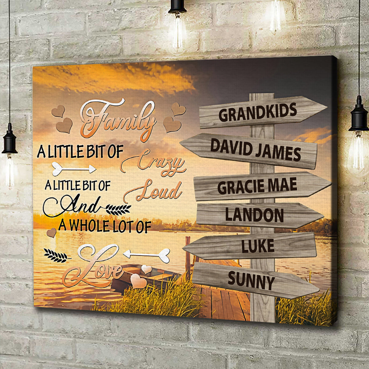 Family Gifts, Family A Little Crazy Loud And Lot Love Street Signs Wooden Sunset, Personalized Canvas Wall Art, Gifts For Mom Dad, Poster Prints Home Decor, Family Wall Art For Xmas