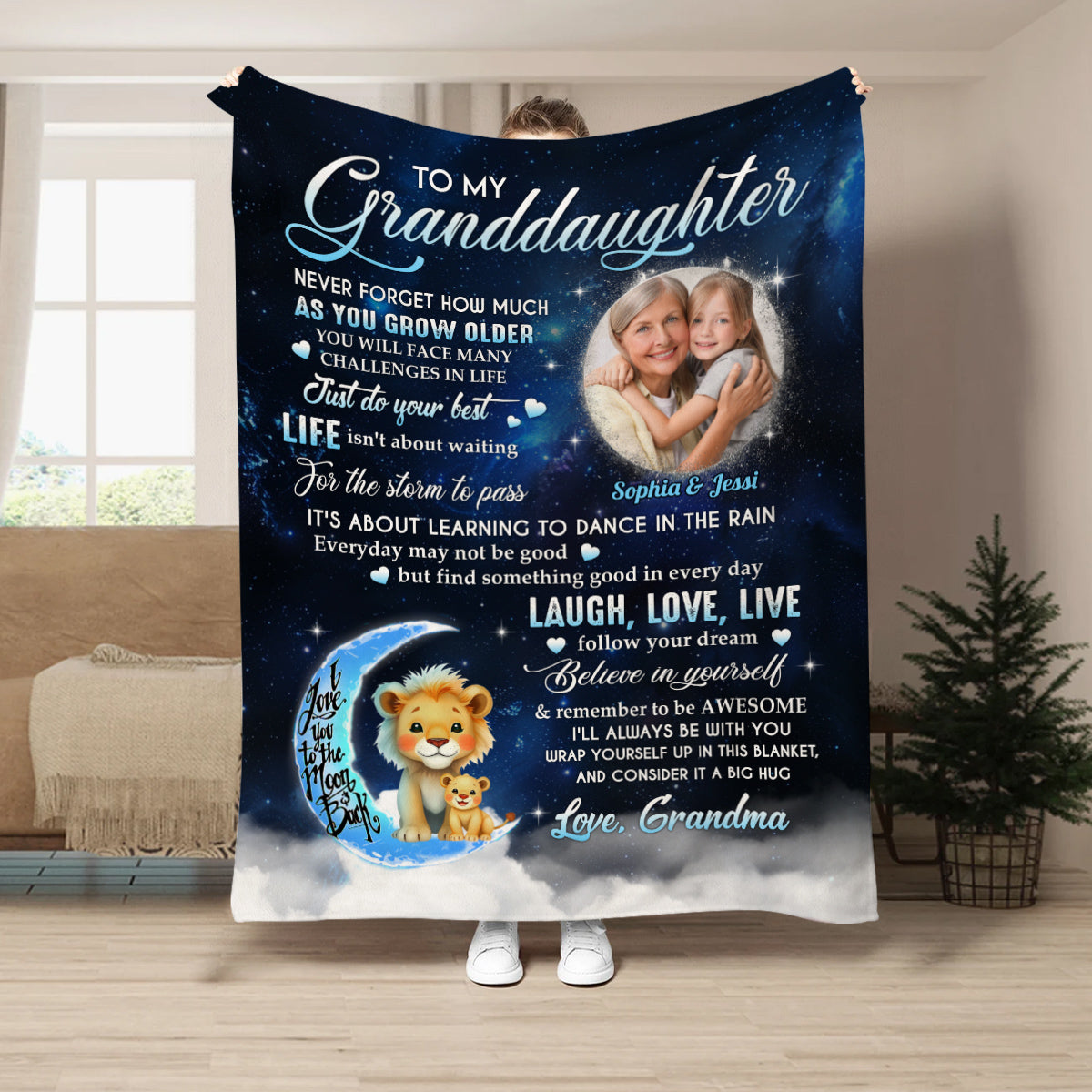 Granddaughter Gifts, Wrap Yourself Up In This Blanket Lions And Photo, Personalized Blanket, Gifts For Granddaughter From Grammy, Fleece Sherpa Blanket, Gifts For Christmas Birthday