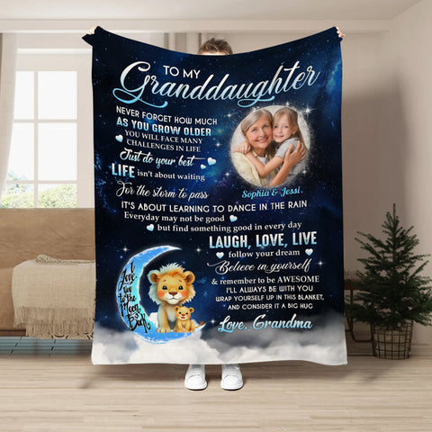 Granddaughter Gifts, Wrap Yourself Up In This Blanket Lions And Photo, Personalized Blanket, Gifts For Granddaughter From Grammy, Fleece Sherpa Blanket, Gifts For Christmas Birthday