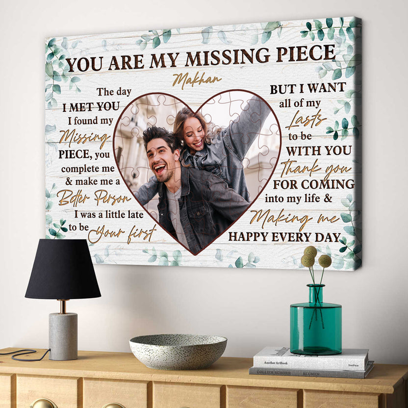 Personalized Canvas Wall Art For Wife Husband From Him Her His And Hers Gifts You Are My Missing Puzzle Piece Custom Name Poster Prints Hanging Home Decor For Valentines