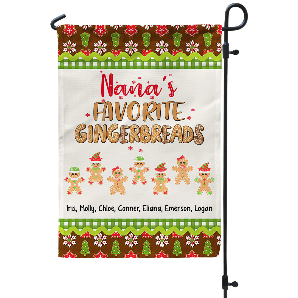 Grandma Gifts, Nanas Favorite Gingerbreads Custom Yard Flag, Personalized Kids Name Outdoor Banner, Christmas Home Decoration, Personalized Family Banner, Yard Decor, Personalized Garden Flag, Gifts For Nana From Grandkids, Double Sided Outside Welcome Fl