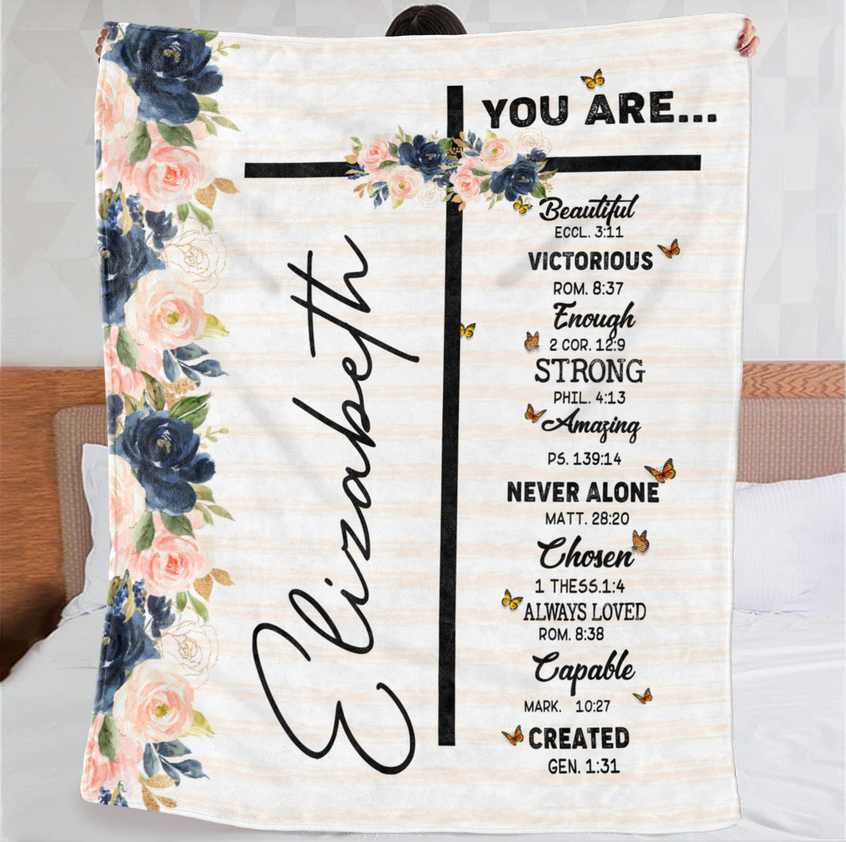 Personalized Blanket For Daughter Sisters From Family Friends Gifts Ideas For Christian Cross Flowers You Are Strong Chosen Loved Custom Name Fleece Sherpa Blanket For Birthday