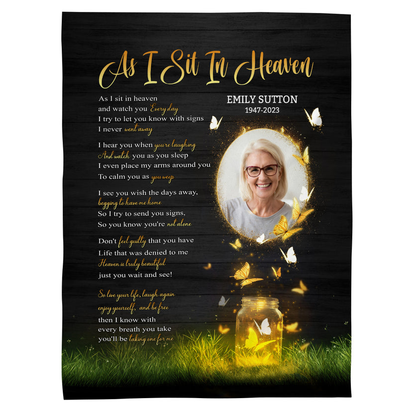 Sympathy Gifts, Personalized Blanket With Photo Comfort Message From Above, Photo Tribute Style, Memorial Words Of Peace And Comfort, Loss Of Mom Dad Blanket, Fleece Sherpa