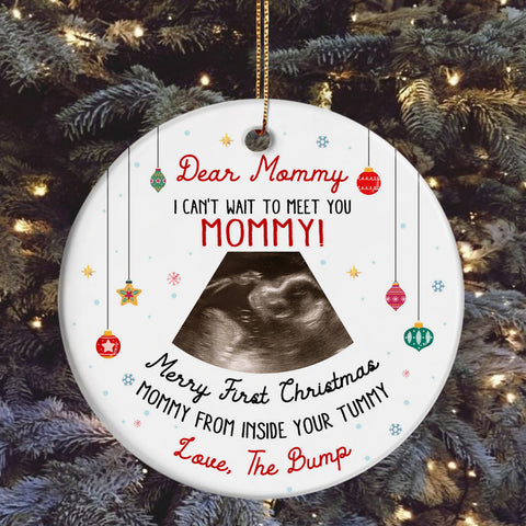 Dear Mommy Ultrasound Ornament, Merry First Christmas Mommy From The Bump, Sonogram Pregnancy Reveal Gift, Custom Photo Xmas Keepsake