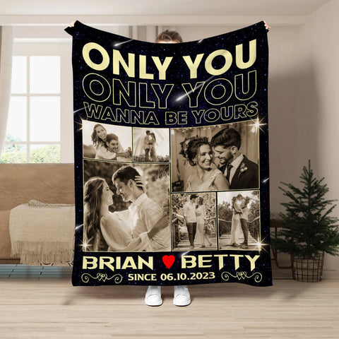 You Wanna Be Yours Photo Blanket, Custom Couple Collage With Names And Date, Cozy Relationship Keepsake Gifts For Him Her Custom Fleece Sherpa Blanket, Gifts For Valentine Anniversary
