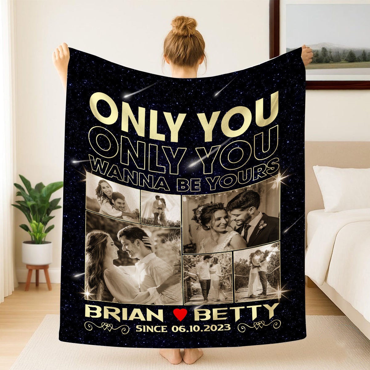 You Wanna Be Yours Photo Blanket, Custom Couple Collage With Names And Date, Cozy Relationship Keepsake Gifts For Him Her Custom Fleece Sherpa Blanket, Gifts For Valentine Anniversary