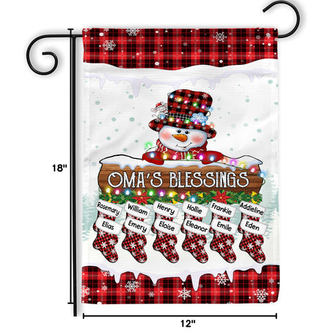 Grandma Gifts, Custom Omas Blessings Yard Banner, Custom Garden Flag, Winter Stocking Holiday Decoration, Holiday Red Plaid Yard Decor, Stockings Christmas Decor, Personalized Garden Flag, Gifts For Nana From Grandkids, Double Sided Outside Welcome Flag,