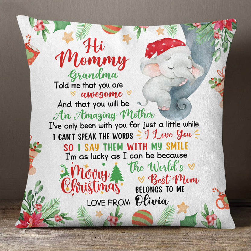 Personalized Square Pillow For New Mom Pregnancy Gifts Merry Xmas Elephant Custom Name Double Sided Sofa Couch On Christmas