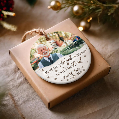 Sympathy Gifts, Personalized Memorial Ornament, I Have Angel In Heaven I Call Him Dad Ceramic/ Plastic Circle Ornament For Loss Of Mom Dad, Xmas Tree, Funeral Gifts For Anniversary