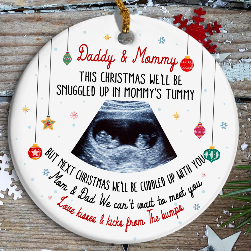 Twins Ultrasound Ornament, Daddy & Mommy Christmas Quote, Custom Sonogram Photo, Pregnancy Reveal Gift, Expecting Parents Ceramic Keepsake