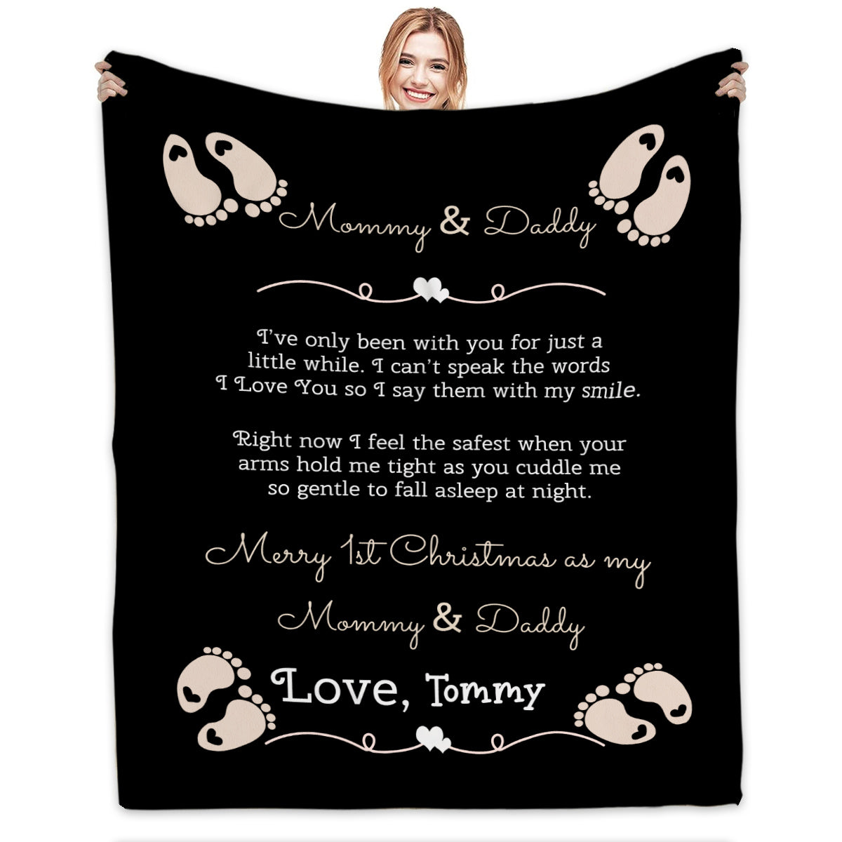 Personalized Blanket For Expecting Mom Dad From Baby Bump New Parents Gifts Happy First Christmas 1St Xmas As Daddy & Mommy