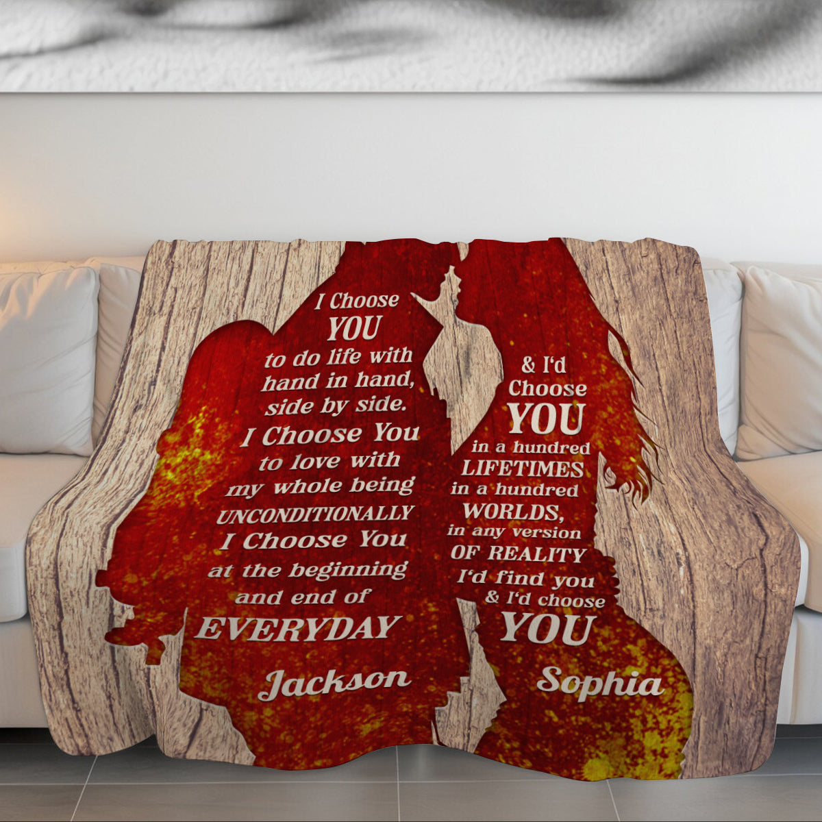 Firefighter Fireman & His Girlfriend/ Wife Silhouette Vintage I'd Find You & I'd Choose You, Personalized Blanket, Gifts For Him Her From Honey, Custom Fleece Sherpa Blanket