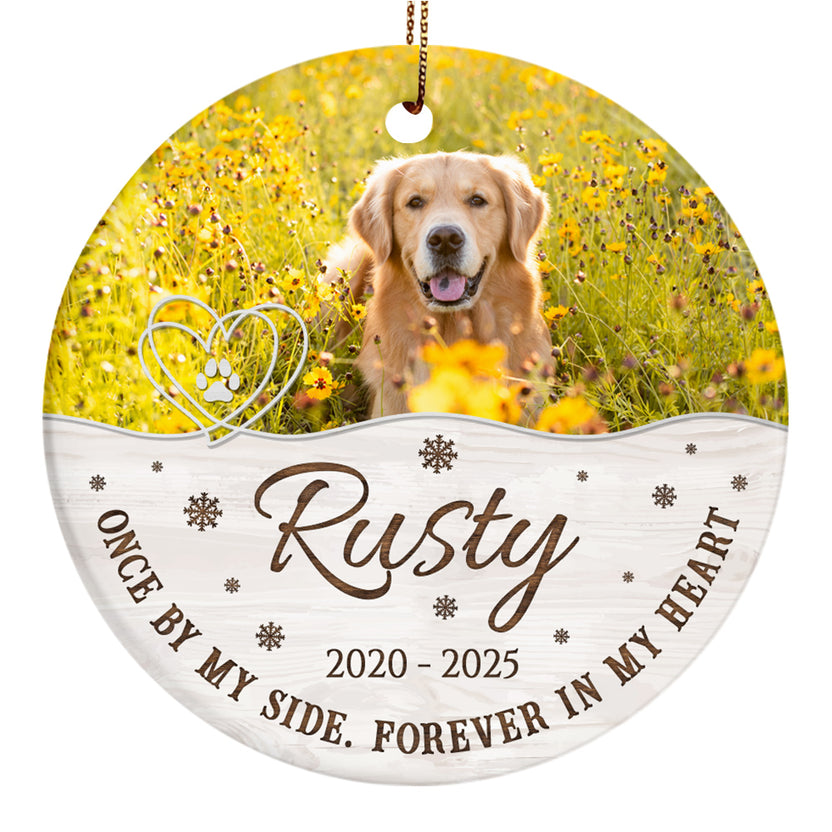 Pet Sympathy Gifts, Once By Side, Forever In Heart, Personalized Pet Memorial Ornament With Photo, Gifts For Loss Of Dog Cat