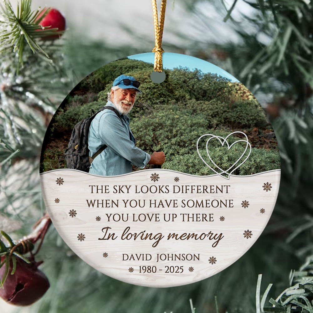Sympathy Gifts, Memorial Ornament, The Sky Looks Different When You Have Someone You Love Up There Ceramic/ Plastic Circle Ornament For Loss Of Mom Dad, Xmas Tree Decoration