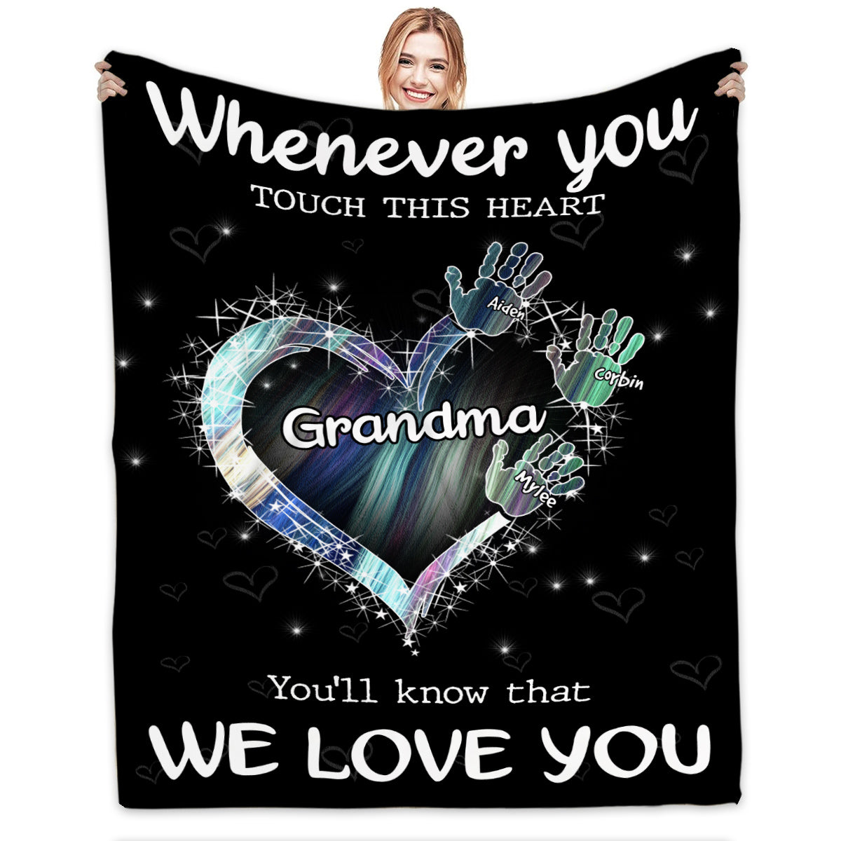 Gifts For Grandma, Whenever You Touch This Heart Handprints, Personalized Blanket, Gifts For Grandma From Grandson, Custom Fleece Sherpa Blanket, Gifts For Christmas Xmas