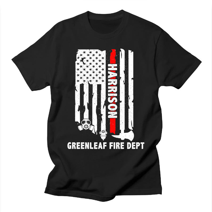Personalized T-Shirt For Fireman Dad From Family Coworker Fireman Gifts Ideas Helmet Flag Meaningful Quotes Custom Name Short Sleeve Tee Shirt For Birthday Father's Day Firefighter Day