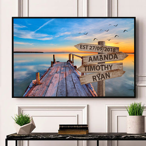 Personalized Canvas Wall Art For Mom Dad Family From Family Members Sunset Street Sign Est Year Custom Multi Name Poster Prints Home Decor Unique Family Gifts For Mom Dad On Birthday