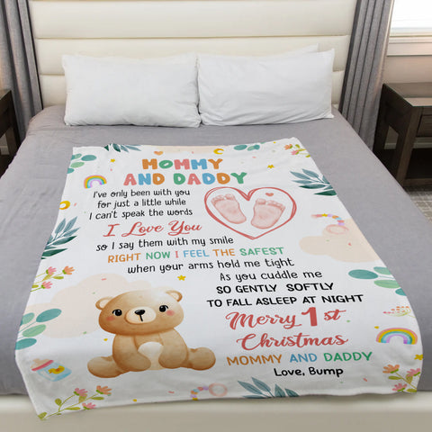 Merry 1st Christmas Mommy Daddy I've Only Been With You A While Footprint Baby Bear, Personalized Blanket, Gifts For New Parents, Fleece Sherpa Blanket, New Parents, Gifts For Xmas