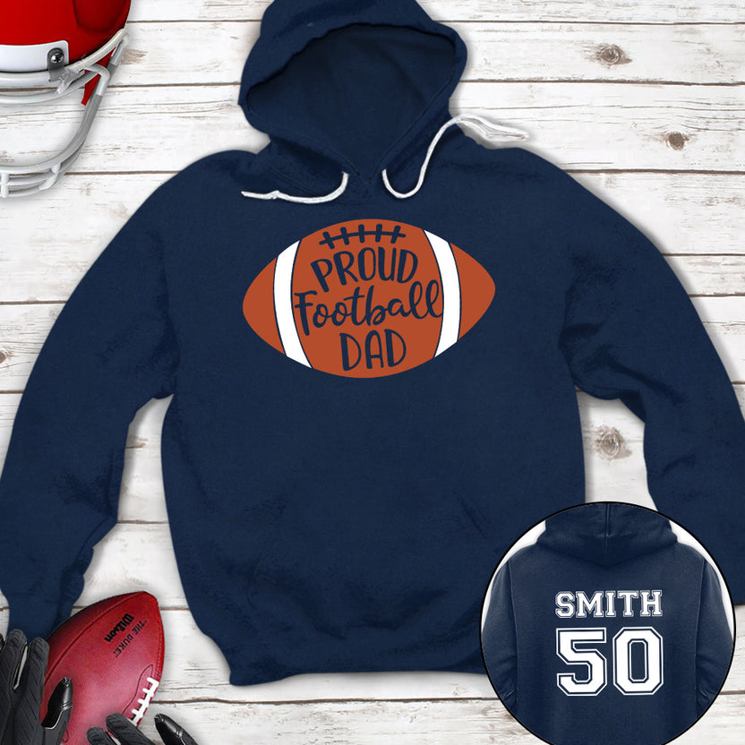 Personalized T-Shirt For Mom Dad From Son Boy Kids Football Gifts Ideas Proud Football Dad Cheer Football Family Member Custom Title And Number Short Sleeve Tops Tee Shirt For Birthday