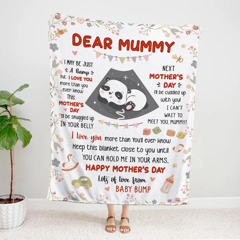 Mom To Be Gifts, I Can't Wait To Meet You 1st Mothers Day Baby Panda Sleeping In Mommy's Belly , Personalized Blanket, Gifts For New Mommy, Fleece Sherpa Blanket For Mother's Day