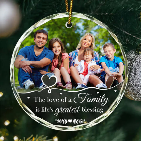 The Love Of A Family Is Life’S Blessing Ornament Personalized Glass Ornament Custom Photo Family Gifts Christmas Keepsake, Personalized Photo Christmas Idea Gifts For Mom Dad Parents