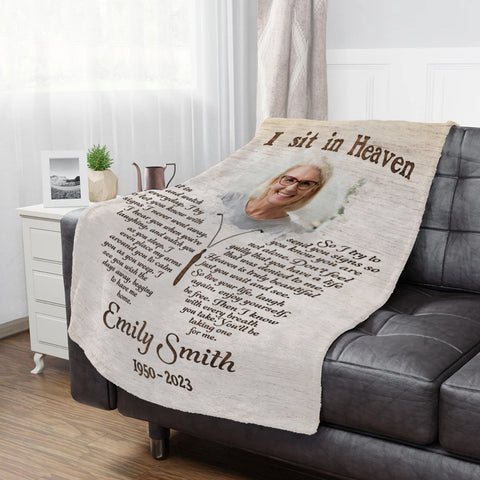 Sympathy Gifts, Personalized Memorial Blanket With Photo, Angel In Heaven As Sit In Heaven Butterflies With Photo, Loss Of Mom Dad Blanket, Fleece Sherpa, Sympathy Gifts For Anniversary