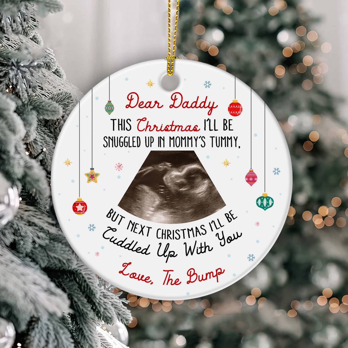 Dear Daddy Ultrasound Ornament, Snuggled In Mommy’s Tummy Poem, Love The Bump Christmas Reveal, Personalized Sonogram Keepsake Gift