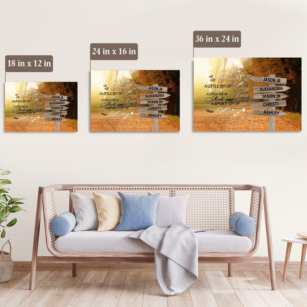 Family Gifts, A Little Bit Of Crazy Loud Autumn Street Sign Multi Name Canvas Poster Print , Personalized Canvas Wall Art, Gifts For Mom Dad, Poster Prints Home Decor, Family Wall Art
