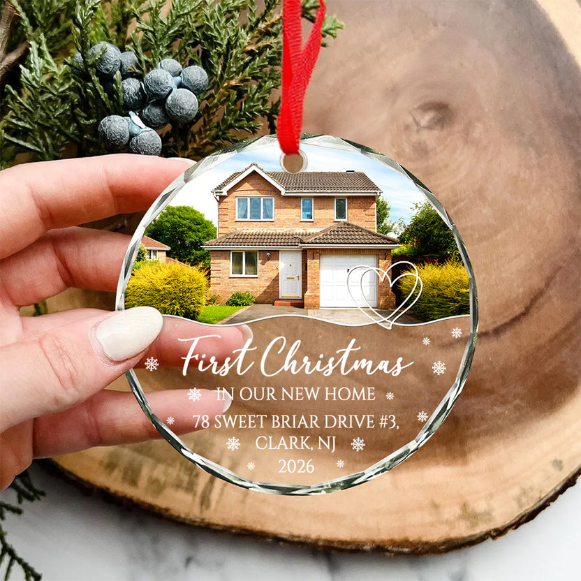 Personalized  Housewarming Gifts New Home Gifts First Christmas In Our New Home Circle Glass Ornament, Custom Housewarming Keepsake, Tree Decoration, House Holiday Decoration