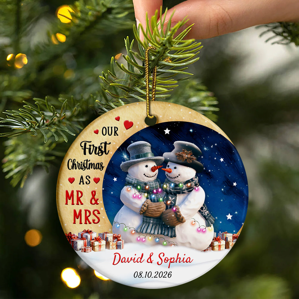 Newlywed Ornament, Our First Christmas As Mr & Mrs Cute Couple Crescents Moon, Holiday Tree Decoration, Wedding Keepsake, First Christmas Married Ornament Decor, Gifts For Bride Groom