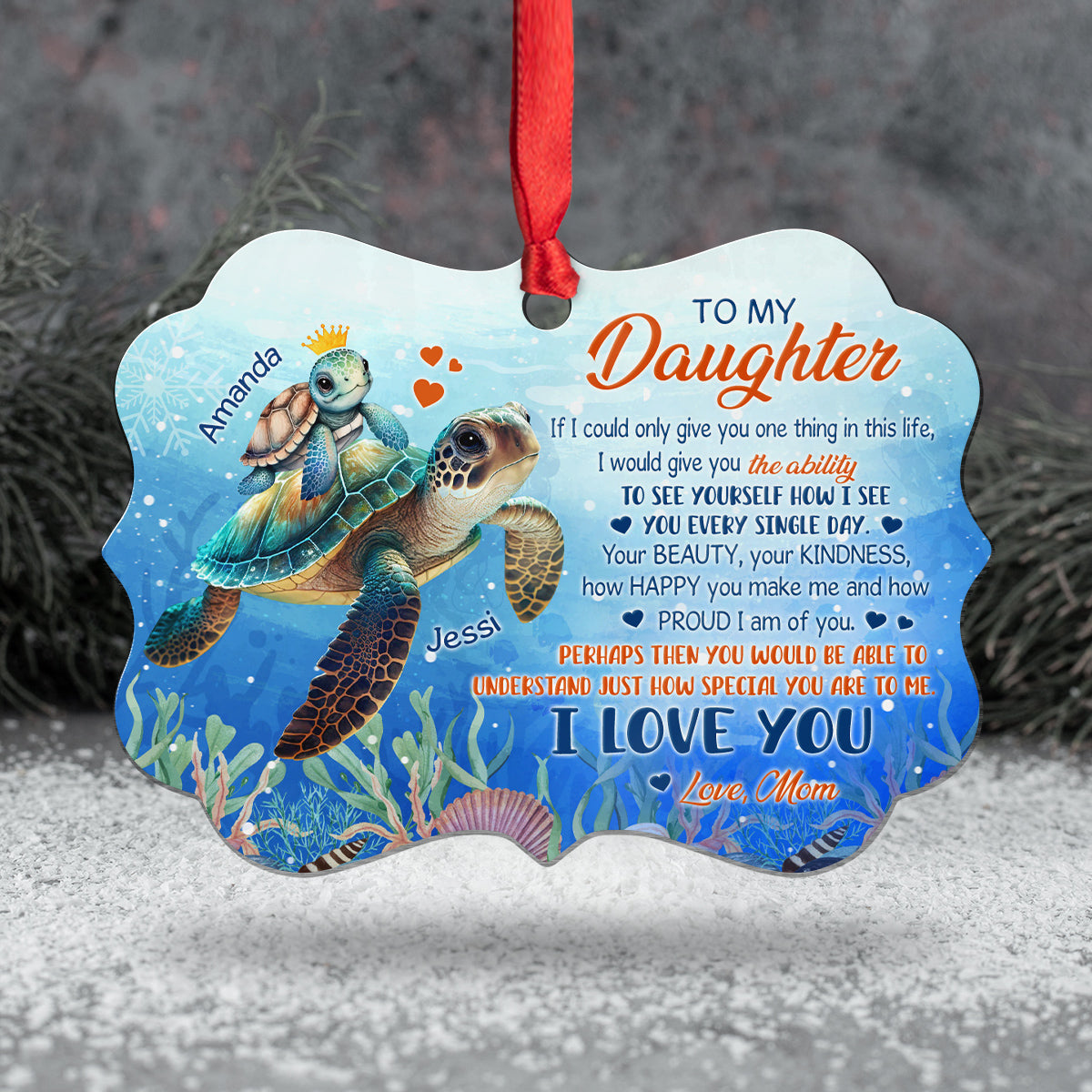 Daughter Gifts, Sea Turtle How Happy You Make Me Hand How Proud I Am Medallion Aluminum Ornament For Girls Babies From Mom Mother, Xmas Tree Decor, Gifts For Birthday Xmas Keepsake