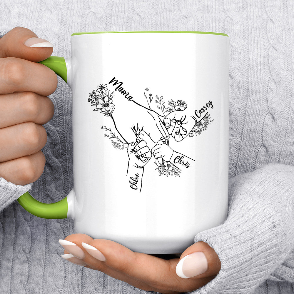 Grandma Gifts, Nana Ever Holding Hands Holding Nana's Hand Flower, Personalized Coffee Mug, Gifts For Gigi From Grandkids, With Multi Kids Ceramic Cup 11 15oz, Gifts For Mother's Day