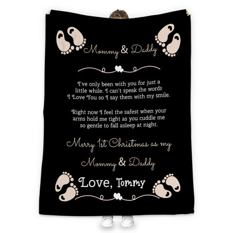 Personalized Blanket For Expecting Mom Dad From Baby Bump New Parents Gifts Happy First Christmas 1St Xmas As Daddy & Mommy