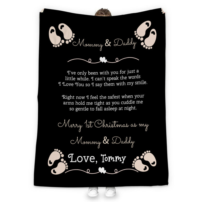 Personalized Blanket For Expecting Mom Dad From Baby Bump New Parents Gifts Happy First Christmas 1St Xmas As Daddy & Mommy