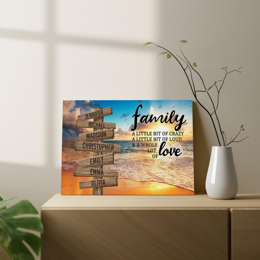 Personalized Canvas Wall Art For Mom Dad Grandma From Kids Grandkids Wooden Signs A Little Crazy Loud Sunset Custom Multi Name Poster Prints Home Decor Family Gifts For Mom Dad On Birthday