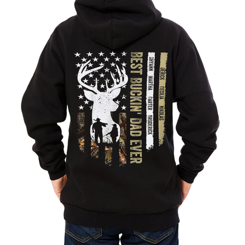Personalized T-Shirt For Dad Father From Son Daughter Gifts For Daddy Buckin Dad Ever Hunting Lovers Deer Camo Flag Custom Name Short Sleeve Tops Tee Shirt For Birthday Fathers Day